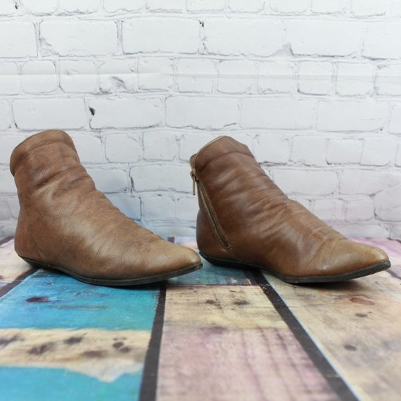 Vintage 80's Maine Woods Amanda Brown Leather Slouch Side Zip Ankle Boots 6 M - Picture 3 of 9